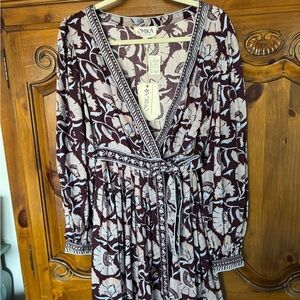 Omika Burgundy Floral Long-Sleeve Wrap Maxi Dress